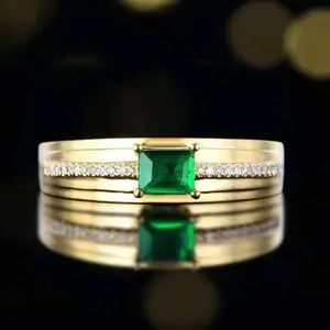 SGARIT neuesten Luxus Hochzeits schmuck Sambia 18 Karat Gold 0,25 ct Rechteck natürlichen Smaragd Männer Ring natürliche Edelsteine Schmuck ringe