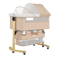 Nouveau berceau pliable en bois massif pour bébé avec espace de rangement, lit cododo réglable pour nouveau-né avec moustiquaire