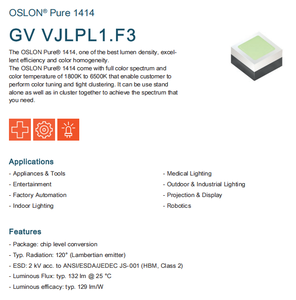 หลอดไฟ LED SMD รุ่น GV VJLPL1.F3 ของแท้จาก OSRAM ไดโอด LED Osram CRI สูง สำหรับไฟส่องสว่างภายในอาคาร - Product Image 2