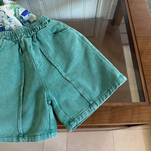 Summer Green Twill Cool Loose Boys' Girls Full Match Pants Short pour enfants - Product Image 3