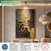 Décoration murale sur toile faite main, paysage abstrait moderne à texture 3D, tableau luxueux arbre de vie à feuille d’or