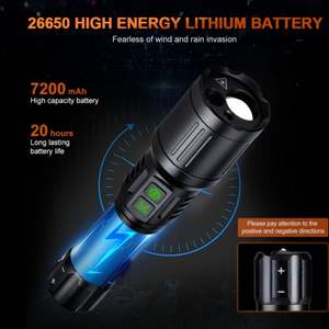 Linterna Táctica Recargable USB WOSEN con Puntero LED Verde de Alta Luminosidad, Zoom Giratorio, Alcance de Haz de 700-800M, IP65 - Product Image 4