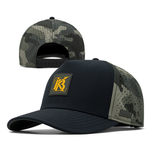 Casquette de baseball imprimée camouflage bicolore du fabricant <span class=keywords><strong>ML</strong></span> avec trous découpés au laser et logo d'étiquette adhésive personnalisé - Product Image 1