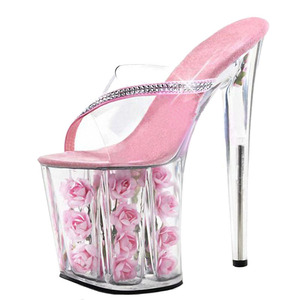 2021 nuovo <span class=keywords><strong>tacco</strong></span> sottile 20 cm piattaforma elegante 8 pollici fiore <span class=keywords><strong>tacco</strong></span> <span class=keywords><strong>alto</strong></span> pantofole in PVC trasparente sandali delle donne - Product Image 1