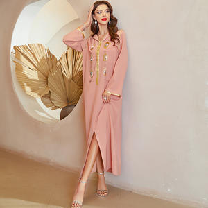 Robe longue ethnique musulmane pour femmes marocaines, à capuche, en or, avec des strass en forme de diamant faits à la main, de couleur <span class=keywords><strong>rose</strong></span> - Product Image 6