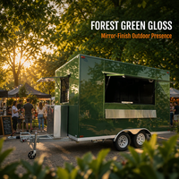 Remorque de restauration carrée en fibre de verre verte de 3,6 m avec fenêtre de service pour la vente de glaces, de nourriture de rue et de snacks