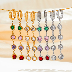 High Quality Metal Geometric Earrings Stylish Zircon Long Earrings 316l <strong>Stainless</strong> <strong>Steel</strong> <strong>Jewelry</strong> - Product Image 2