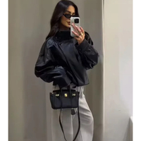 OFTBUY Vintage Damen Mode Frühling Herbst PU Kunstleder Motorradjacke mit Reißverschluss Strukturierte Textur Modisches Design