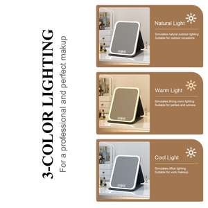 Lámpara Espejo de Maquillaje de Piel Recargable Portátil y Plegable con 3 Colores de Luz, Atenuación Continua y Control Táctil - Product Image 3