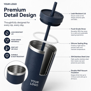 Custom Logo 20oz Stainless Steel Vacuum Tumbler Slim Travel Mug Double Wall Insulated Coffee Cup With Straw For <b>Hot</b> Cold <b>Drinks</b> - Product Image 2
