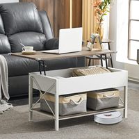 Table basse élévatrice 36 "avec compartiment de rangement en tissu gratuit Table basse en noyer foncé avec cadre en noyer blanc