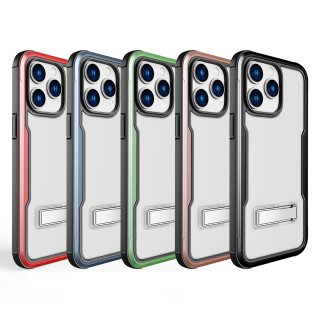 New Design TPU PC Aluminum Frame Phone Case Military Grade Shockproof Protective Kickstand Phone Cover for Iphone 13 14 Pro Max