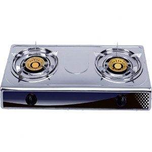 Table de cuisson à gaz double brûleur en acier inoxydable avec commande par bouton, portable, allumage automatique, 15 pouces, classe énergétique, sécurité anti-extinction de flamme - Product Image 1