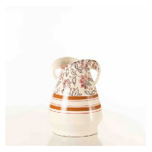 Jarrón de Terracota Artesanal Tallado a Mano con Intrincados Diseños Botánicos, Asas de Doble Aro y Detalle de Base Rayada - Product Image 2