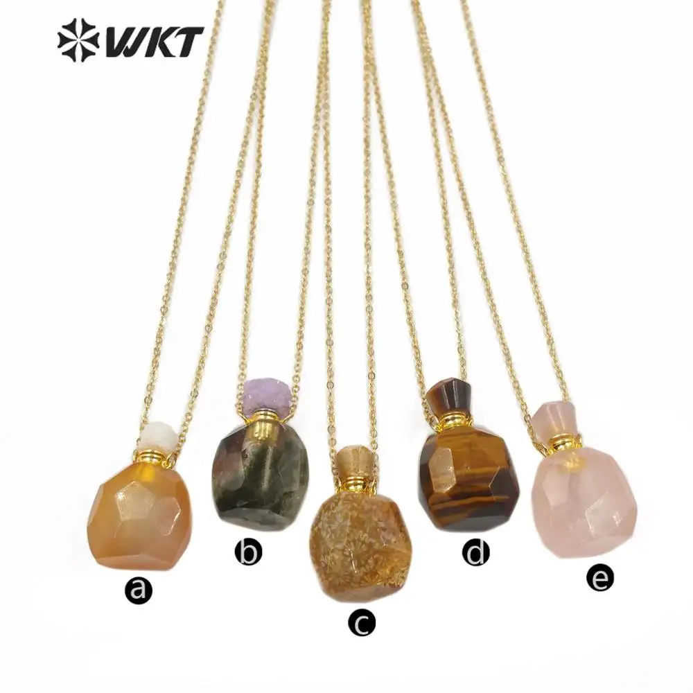 WT-N1179 Wholesale Natural Coral Jade Stone Perfume Bottle Necklace Tiger Eye Necklace Fashion Women Stylish Red Agate Necklace