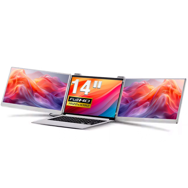 Factory Supply 14'' Double Dual Monitor IPS FHD Triple Monitor Extender Type C Interface Foldable Kickstand Portable for Laptop