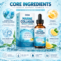 Gouttes de collagène marin hydrolysé avancé avec vitamine C et acide hyaluronique pour l'élasticité de la peau, les cheveux et les ongles – Formule personnalisée – Fournisseur