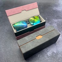 Étui à lunettes pliable en cuir PU, double couche, rectangulaire, boîte à lunettes de soleil rétro, emballage personnalisé avec logo