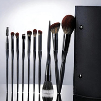 Professionelles, individuelles Logo, veganes Augenbrauen-Make-up-Pinselset, schwarzer Gummigriff, schwarze Ferrule, leicht zu reinigen, für Gesichtskonturierung