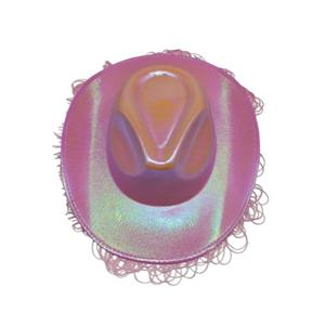 Sombrero Vaquero Ajustable Rosa Holográfico Neón con Flecos para Viajes, Festivales de Música Rave, Discotecas, Fiestas Western y Actuaciones en Escenario - Product Image 2