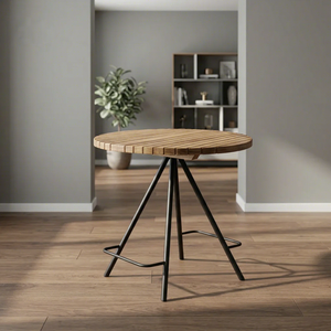 Table de bar moderne en fer et bois, plateau rond en bois massif, base trépied en métal noir, hauteur de comptoir, table de bistrot pour la maison et les restaurants - Product Image 4