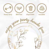 Ensemble de vaisselle élégant de 64 pièces en plastique de qualité supérieure sans BPA, comprenant 32 assiettes de 7,5'' et 32 assiettes de 10,25'', design floral, bord doré