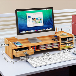 Computadora de escritorio de bambú <span class=keywords><strong>Monitor</strong></span> elevador con escritorio organizador de almacenamiento y cajón con cerradura - Product Image 2