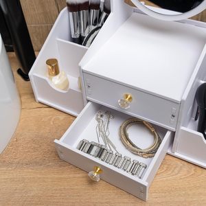 Modern Design Cosmetic Storage Box PVC Plastic Jewelry Drawer Storage with <b>Mirror</b> for Household Skin Care Rack - Product Image 4