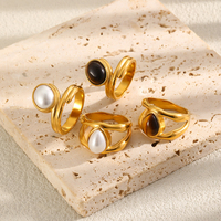 Bague asymétrique diagonale Dreamidea en fausses perles et œil de tigre double couche, plaquée or 18 carats, en acier inoxydable, bijoux délicats à superposer