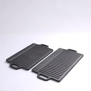Wholesale Easy Clean Mexican Style Fajita Plates Double Side Baking Black rectangle Cast Iron Tray BBQ Griddles & Grill Pans