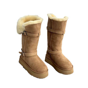 Sepatu Bot Salju Bulu Cokelat dengan Desain Tali Sepatu Berlapis Ganda - Product Image 2
