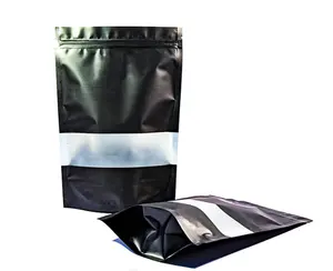 Customized Printed Pouch Packaging Black Resealable pet/pe Stand Up Plastic Bag With Clear Window