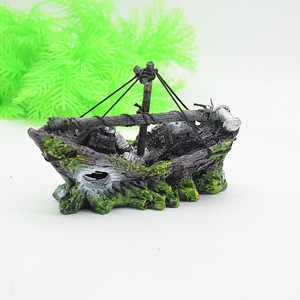 Decoración de Resina con Forma de Barco Pirata, Escondite para Acuarios y Reptiles, <span class=keywords><strong>Miniatura</strong></span> de Barco con Red para Decoración de Peceras - Product Image 3