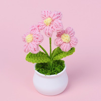 Fleur en crochet faite à la main, plante en pot, fil tricoté, mini-fleur en pot, ornement de bureau, en stock