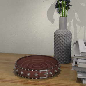 Comedero Lento para Perros, Ecológico, Duradero, Moderno, con Hebilla Plateada de Porcelana, Collar con Púas Marrón Oscuro, Elegante Plato para Comida de Mascotas - Product Image 2