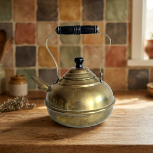 Vintage Brass Tea Kettle With <b>Lid</b> And Black Handle Water <b>Pot</b> Kettles Metal Design Style - Product Image 5