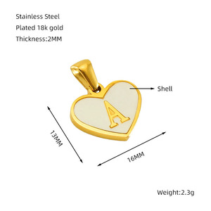 Ciondolo Personalizzato a Forma di Cuore in Acciaio Inox con Iniziale, Placcato in <span class=keywords><strong>Oro</strong></span> 18K, Trendy e Fai-da-Te - Product Image 2