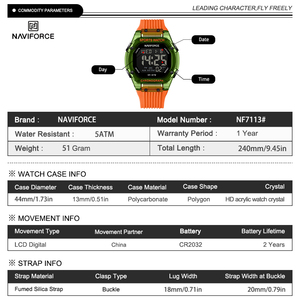 Reloj Deportivo NAVIFORCE 7113 para Hombre, Reloj de Moda Resistente al Agua, Reloj Electrónico LED de Silicona Luminoso Digital de Alta Calidad - Product Image 4