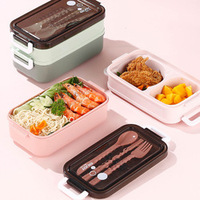 Boîte à lunch isolée en acier inoxydable de qualité alimentaire Boîte à lunch à double couche étanche pour four à micro-ondes avec vaisselle