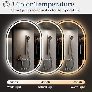 Espejo de baño LED inteligente con luz antiniebla regulable 3 cambios de color IP54 clasificado inastillable montado en la pared para cumpleaños - Product Image 4
