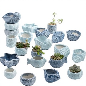 New Home Decor Contemporary Ceramic Flowerpot Mini Air Plant Succulent Holder Whale Shape Cute Desk Plant <strong>Pots</strong> Seashell Planter - Product Image 3