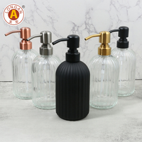 Produits chinois Orange 14oz emballage en verre de lavage soins du corps distributeur de savon liquide rechargeable pour les mains bouteille en verre avec pompe