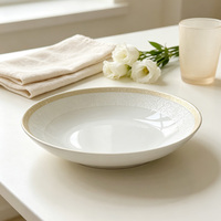 Service de table en porcelaine gaufrée crème avec bord doré, assiettes et bols en céramique blanc ivoire minimalistes, vaisselle compatible micro-ondes et lave-vaisselle