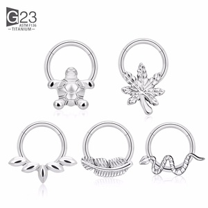 ต่างหูไทเทเนียมห่วงแบบบานพับ G23ห่วงใบเมเปิ้ล CZ paved tragus EAR EAR EAR pings Nose piercing เด็ก zircon - Product Image 1