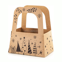 Sacs en papier kraft brun pliables personnalisés pour Noël, sacs carrés avec poignées découpées pour l'emballage des collations