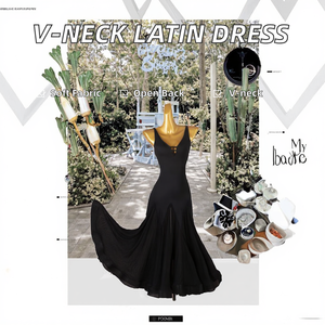 Elegante Vestido de Baile de Salón Negro con Cuello en V, Corte Sirena, Traje de Actuación Escénica para Mujeres Adultas - Product Image 2