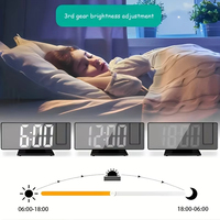 Réveil numérique multifonctionnel intelligent à LED pour chambre à coucher Bureau Projection grand écran et mouvement électronique Style bois