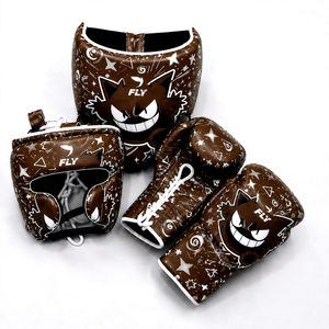 Conjunto de boxeo y sparring de cuero genuino de vaca marrón con diseño impreso completo y logotipo personalizado OEM, kit ajustable para entrenamiento. - Product Image 1