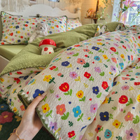 Parure de lit confortable 100 % coton avec bordure en dentelle, style frais, housse de couette et drap plat pour dortoir étudiant