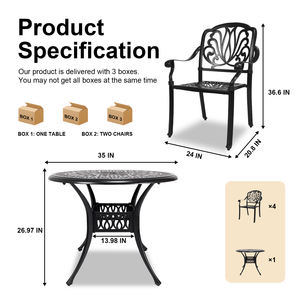 Ensemble de salle à manger en aluminium moulé PATIO-IN, 5 pièces, mobilier de conversation d'extérieur, ensemble de table et de chaises de patio de 4 pièces <span class=keywords><strong>pour</strong></span> <span class=keywords><strong>jardin</strong></span>, noir - Product Image 6
